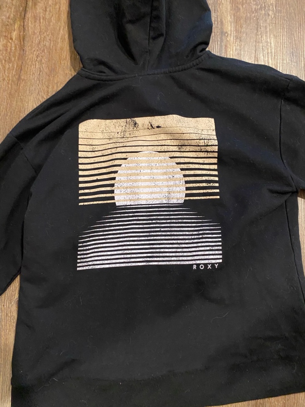 Roxy Black Hoodie with Cream and White Sunset Graphic